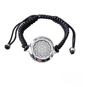 Silver Tone Stainless Steel Medallion Essential Oil Braided Bolo Bracelet